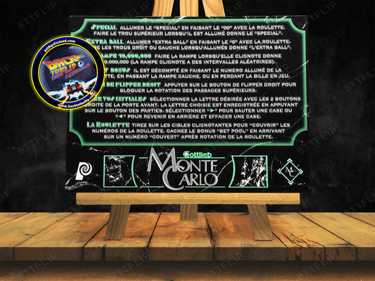 Gottlieb Monte Carlo 1987 Game Cards Rules Instructions Pinball Custom Apron