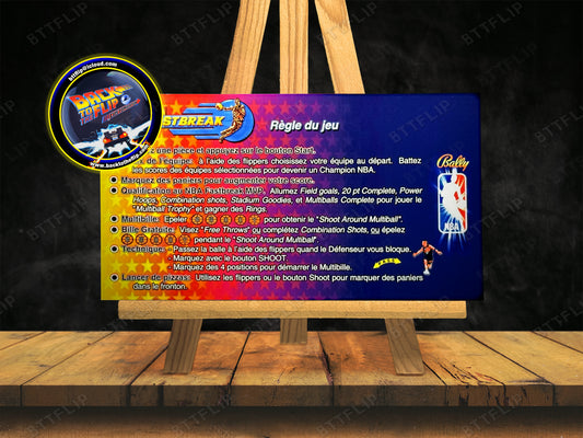 Bally NBA FASTBREAK 1997 Game Cards Rules Instructions Pinball Custom Apron V1