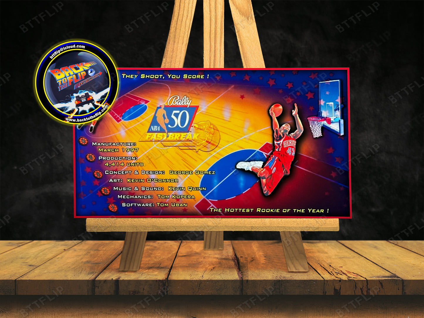 Bally NBA FASTBREAK 1997 Juego Tarjetas reglas Instrucciones Pinball Custom Delantal V2