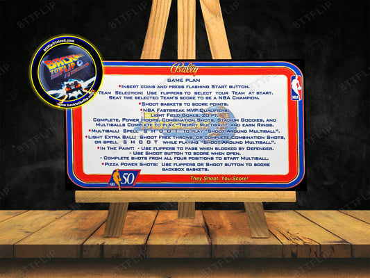 Bally NBA FASTBREAK 1997 Game Cards Rules Instructions Pinball Custom Apron V4
