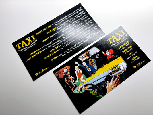 Williams Taxi 1988 Juego de cartas Reglas Instrucciones Flipper Custom Apron V3