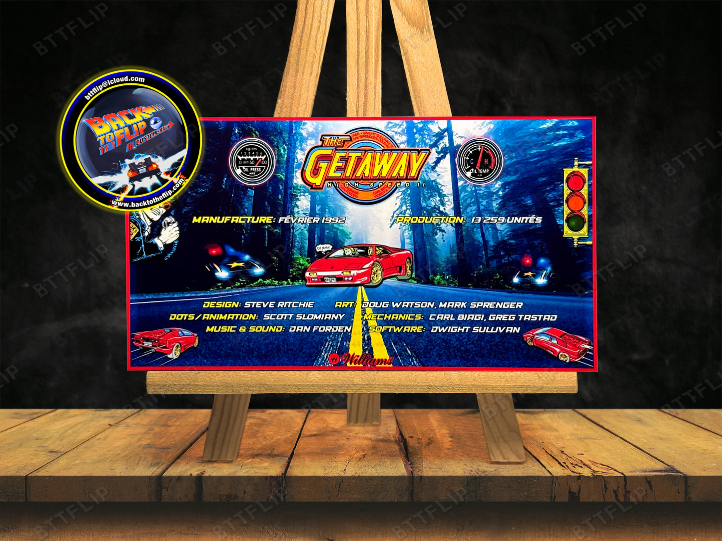 Instrucciones de las tarjetas del juego Williams The Getaway 1992, delantal personalizado de pinball, reglas impresas V1