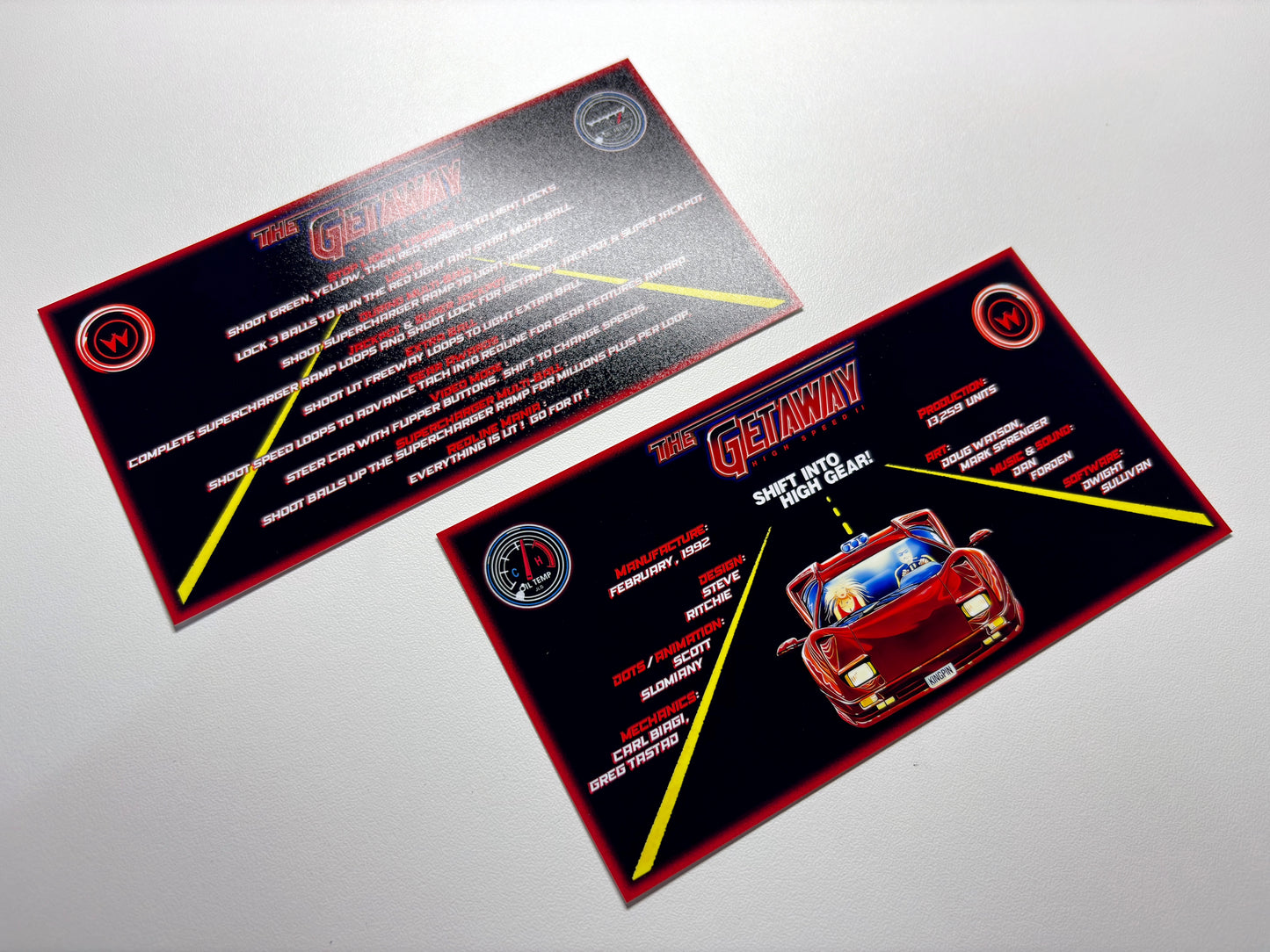 Williams The Getaway 1992 Game Cards Instructions Pinball Custom Apron Printed Rules V2