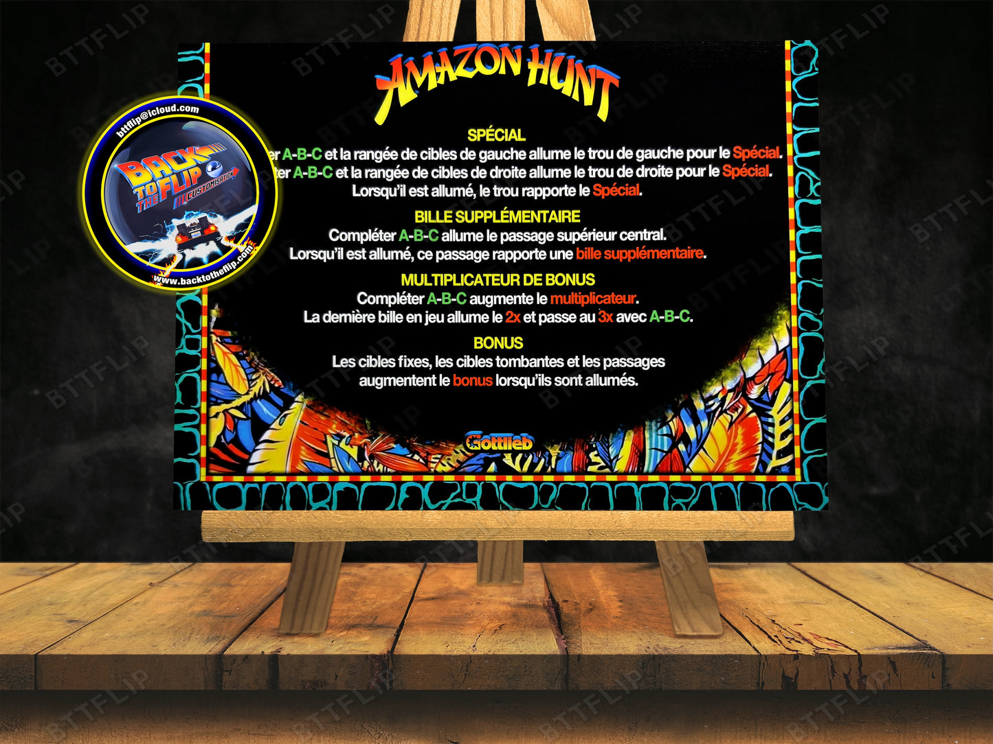 Gottlieb Amazon Hunt 1983 Jeu Cartes règles Instructions Flipper Custom Apron
