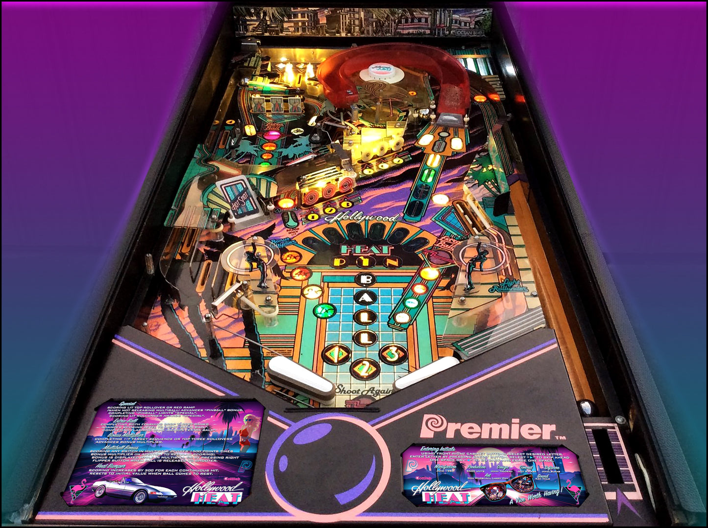 Instrucciones de las tarjetas del juego Gottlieb Hollywood Heat 1986 Pinball V1 Tarjetas de delantal de pinball con impresión personalizada