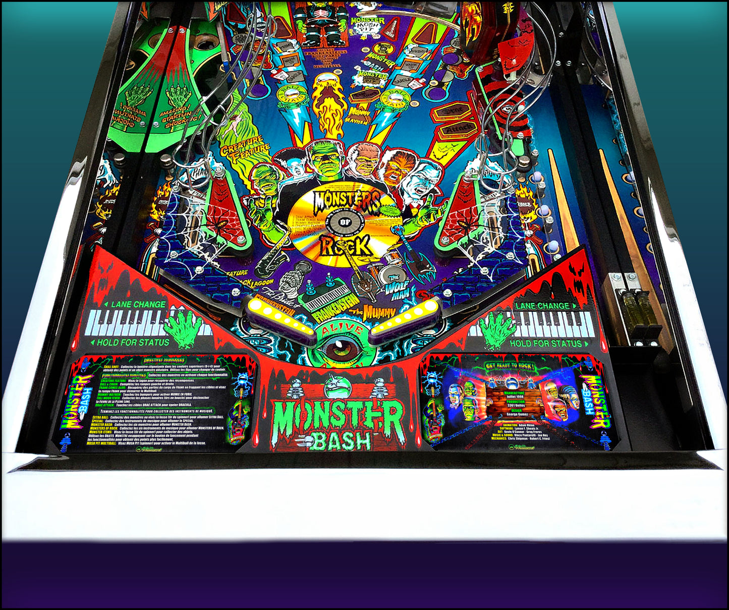 Williams Monster Bash 1998 Game Cards Instructions Pinball Custom Apron Printed Rules V1