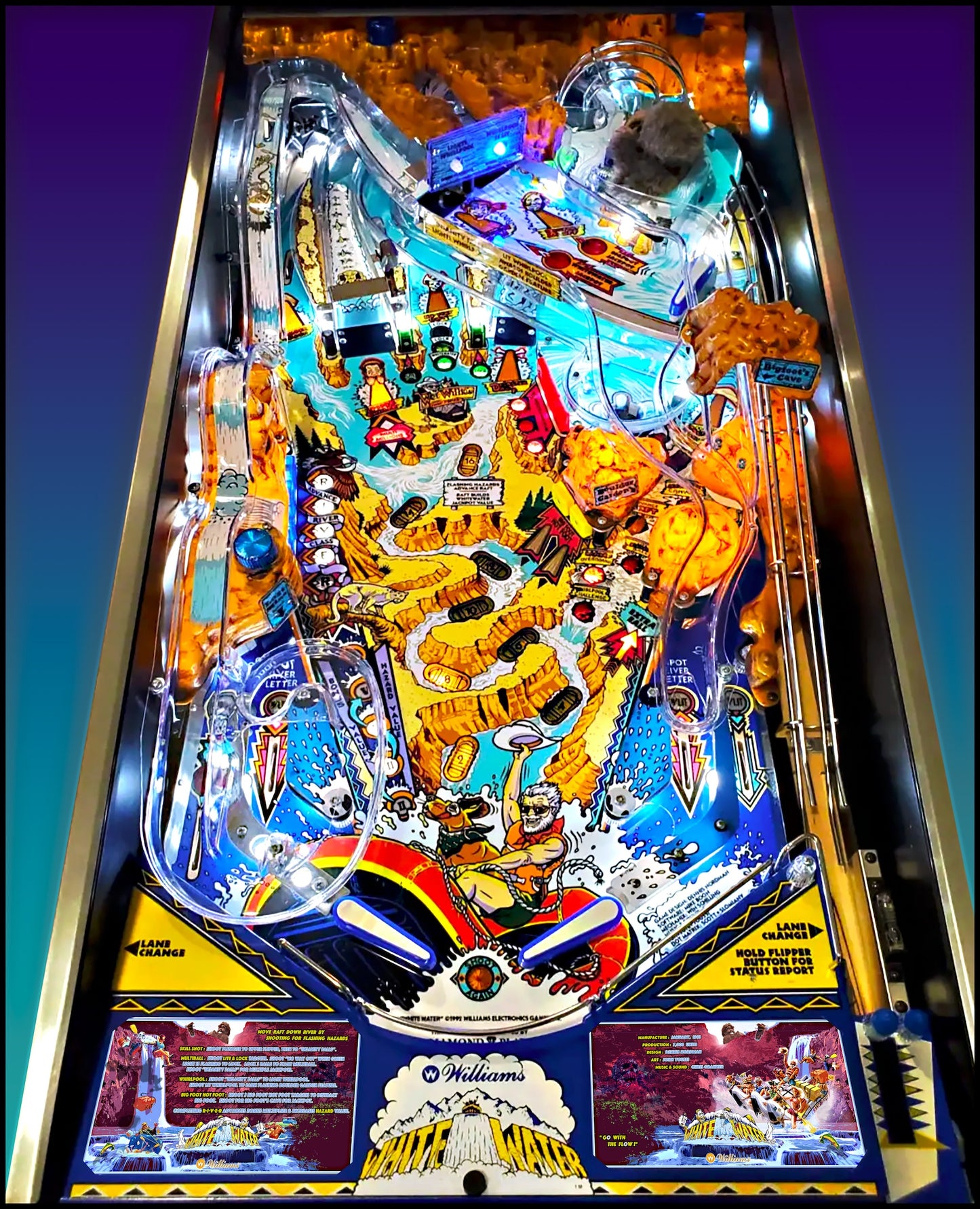 Instrucciones de las tarjetas del juego Williams White Water 1993, delantal personalizado de pinball, reglas impresas V1