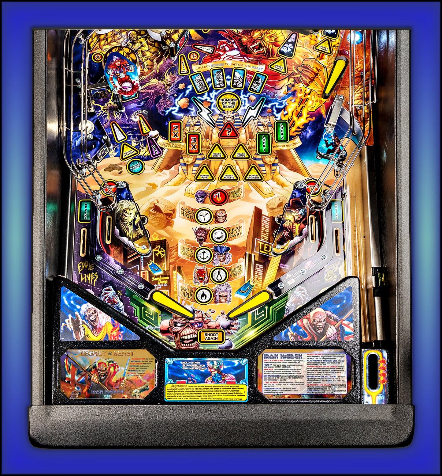 Instrucciones de las tarjetas de juego Stern Iron Maiden 2018, versión Pinball 2, tarjetas de delantal de pinball con impresión personalizada