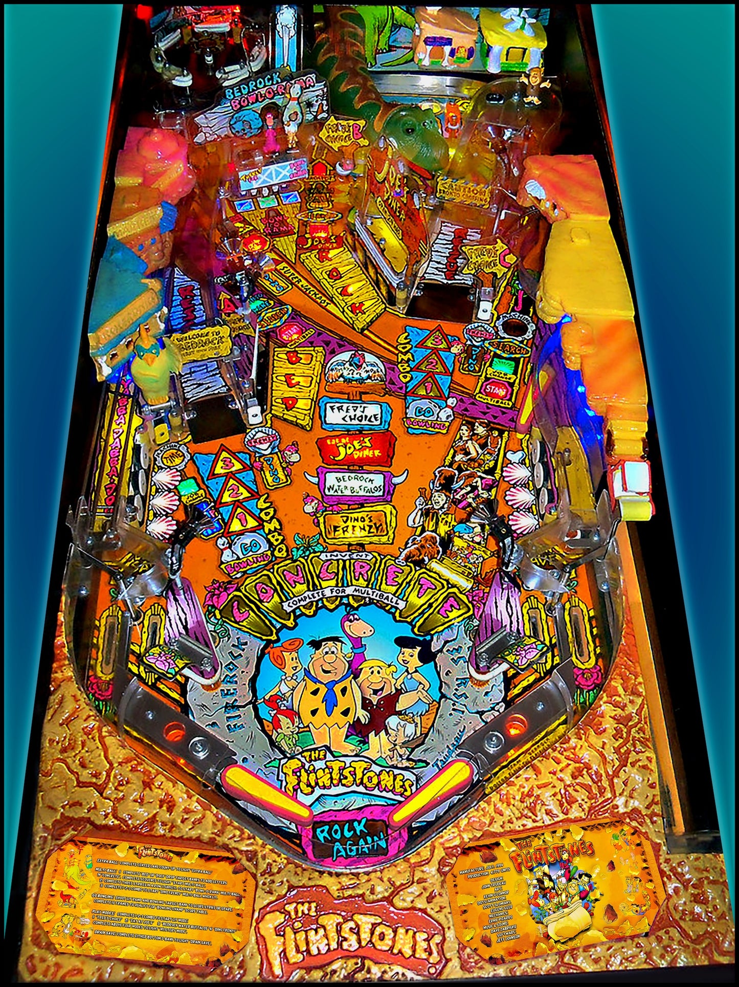 Instrucciones de las tarjetas del juego de pinball de Los Picapiedra (1994) de Williams, delantal personalizado, reglas impresas (V2)