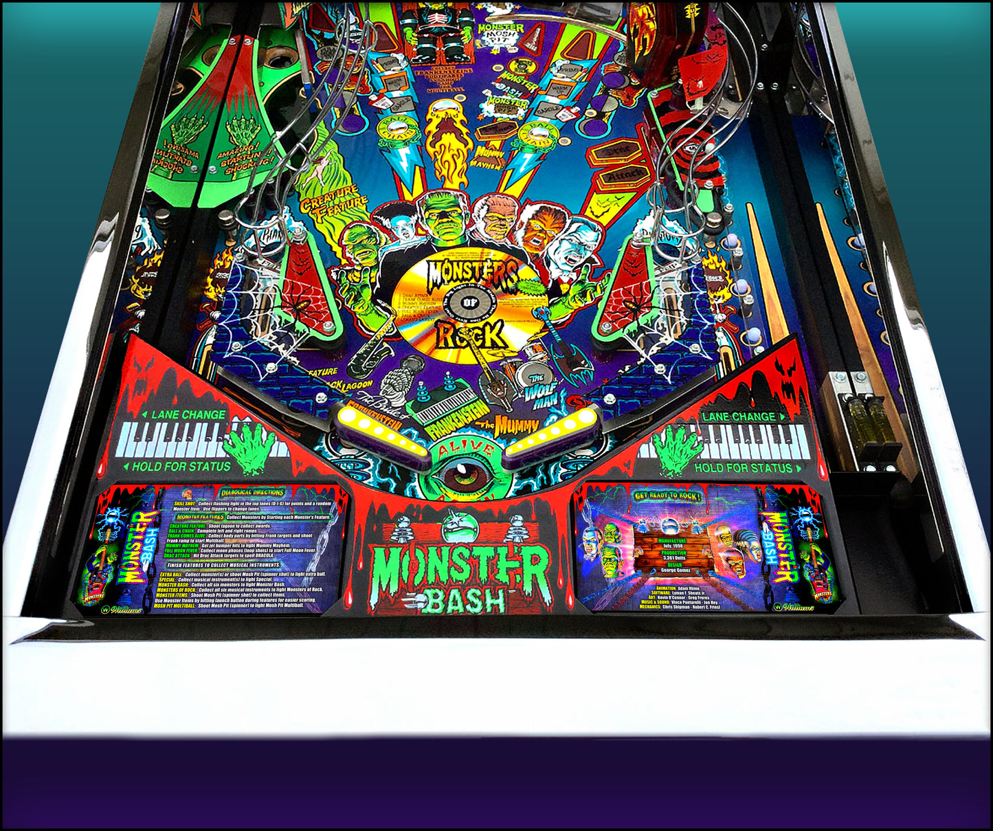 Instrucciones de las tarjetas del juego Williams Monster Bash 1998, delantal personalizado de pinball, reglas impresas V3