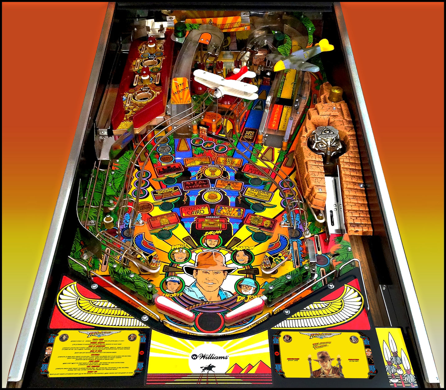 Instrucciones de las tarjetas del juego Williams Indiana Jones 1993, delantal personalizado de pinball, reglas impresas V4