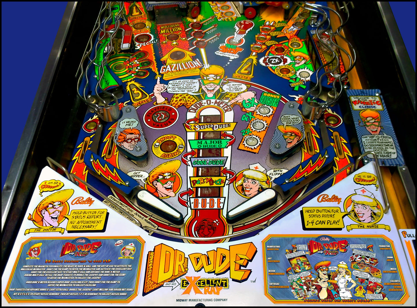 Bally Dr Dude 1990 Game Cards Instructions Pinball Machine Custom Apron Printed Rules