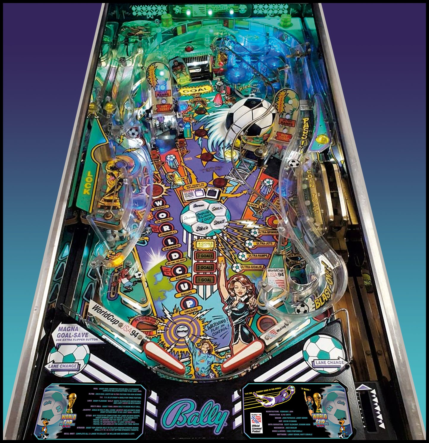 Bally World Cup Soccer USA 1994 BK Jeu Cartes Instructions Flipper Custom Apron règles imprimées