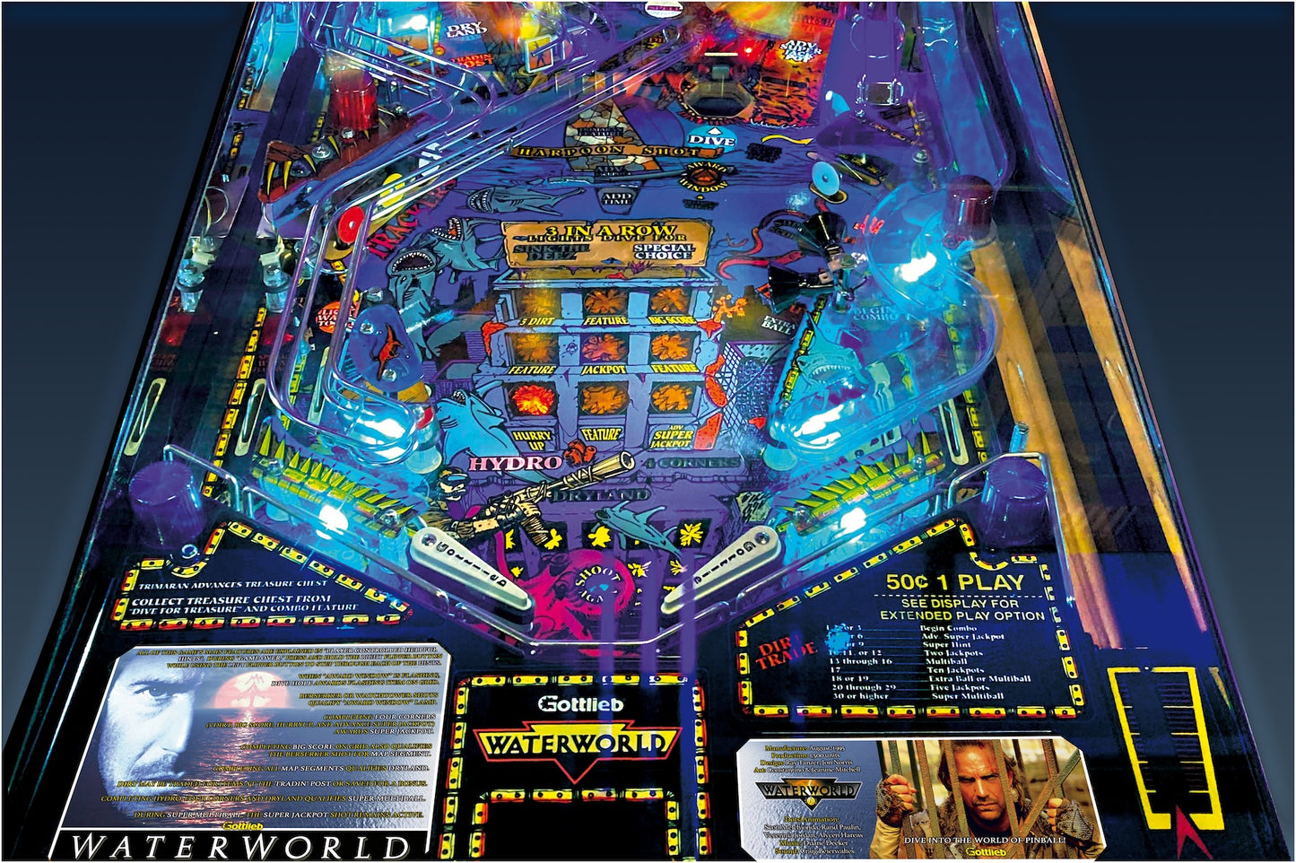 Instrucciones de pinball para tarjetas de juego Gottlieb Waterworld 1995 - Tarjetas de pinball personalizadas con impresión personalizada