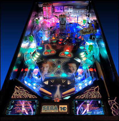 Instrucciones de las tarjetas del juego SEGA The X-Files 1997 Delantal personalizado de pinball con reglas impresas