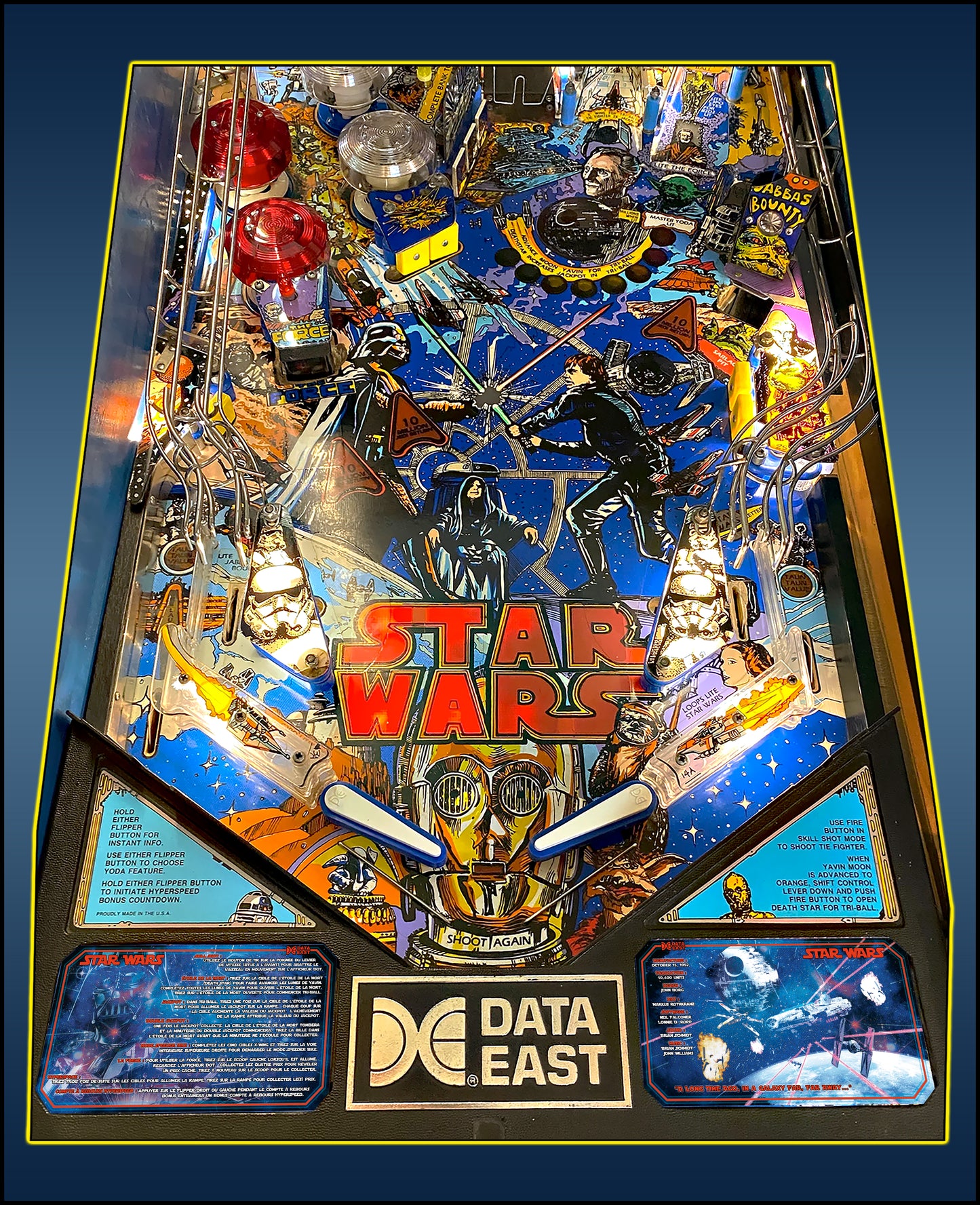 Instrucciones de las tarjetas del juego Data East Star Wars 1992 Pinball versión 3 - Tarjetas de delantal de pinball impresas personalizadas