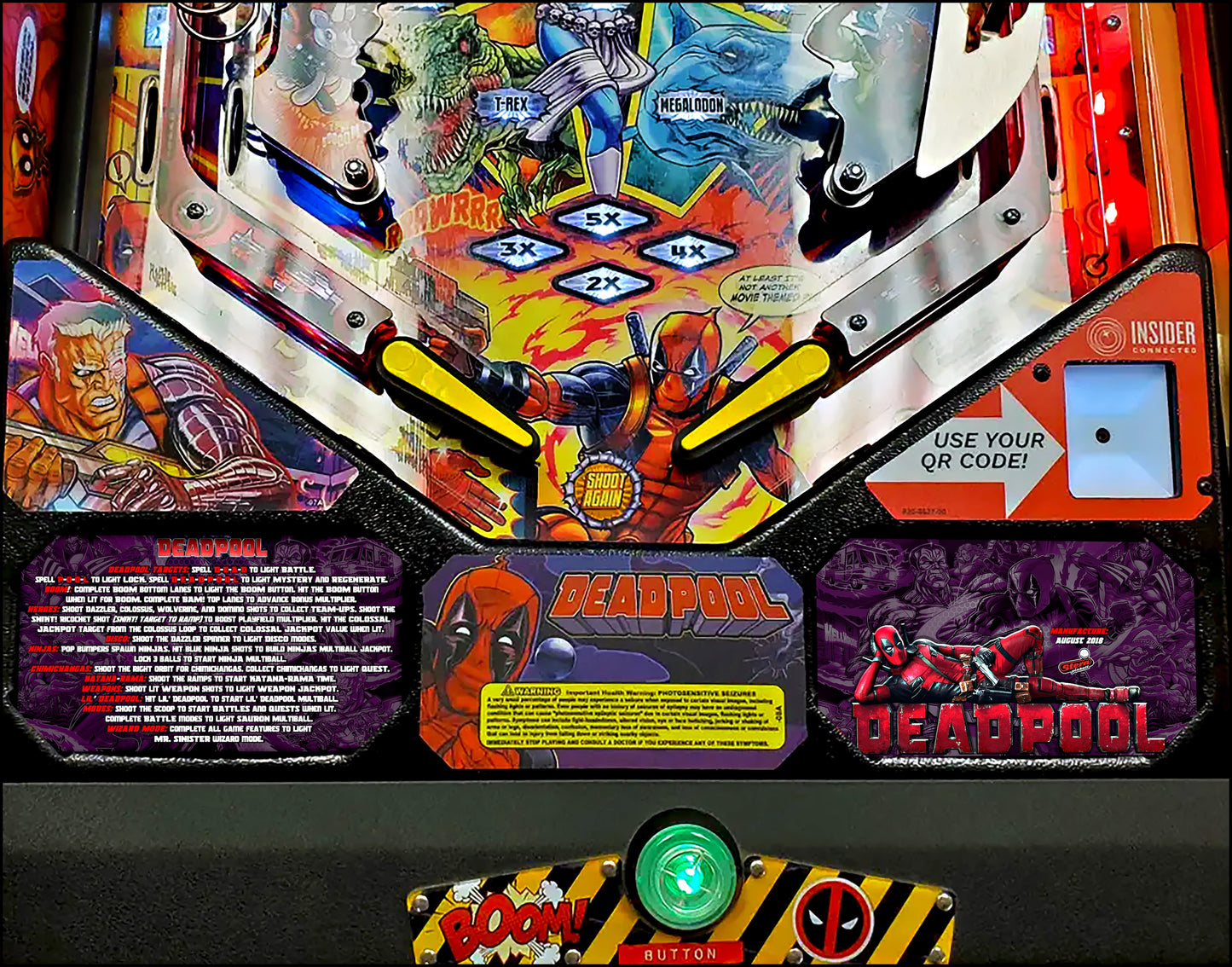 Instrucciones de las tarjetas del juego Stern Deadpool 2018, tarjetas de pinball personalizadas con impresión de delantal