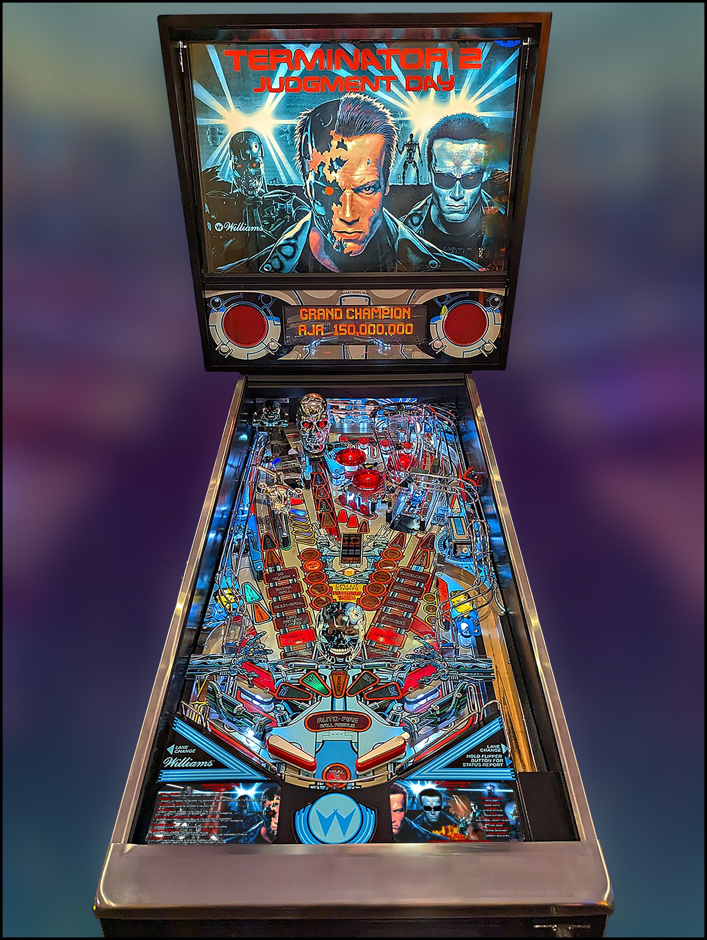 Williams T2 Terminator 2 1991 Jeu Cartes Instructions Flipper Custom Apron règles imprimées V1