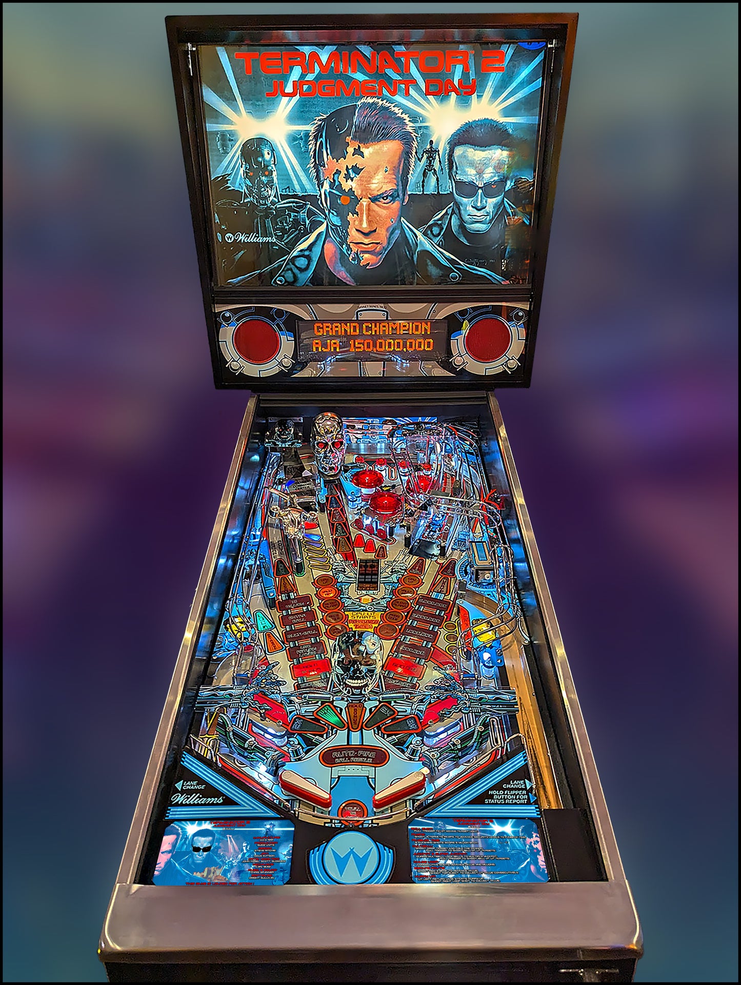 Williams T2 Terminator 2 1991 Jeu Cartes Instructions Flipper Custom Apron règles imprimées V2