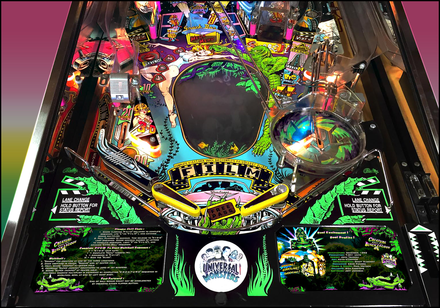 Bally Creature From The Black Lagoon 1992 Jeu Cartes Instructions Flipper Custom Apron règles imprimées V1