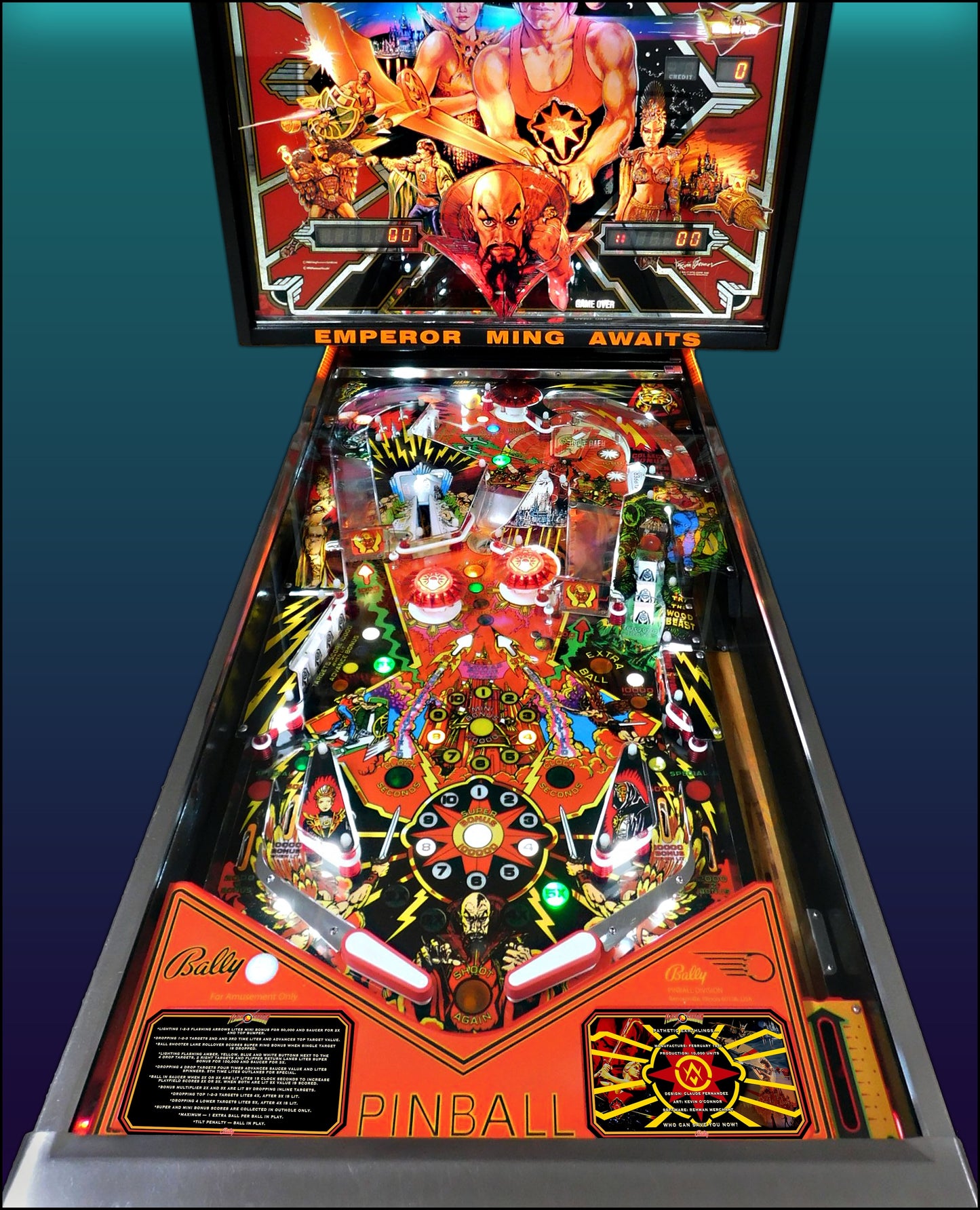 Instrucciones de las tarjetas del juego Bally Flash Gordon 1981, delantal personalizado de pinball, reglas impresas V1 M-1508-96-E