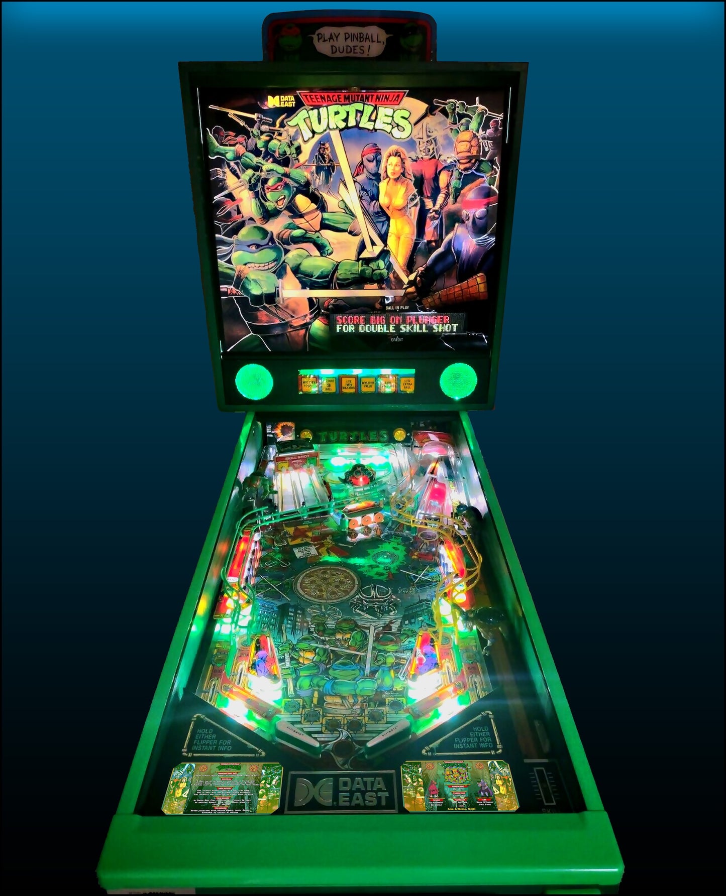 Data East Ninja Turtles 1991 Jeu Cartes Instructions Flipper Custom Apron règles imprimées V1