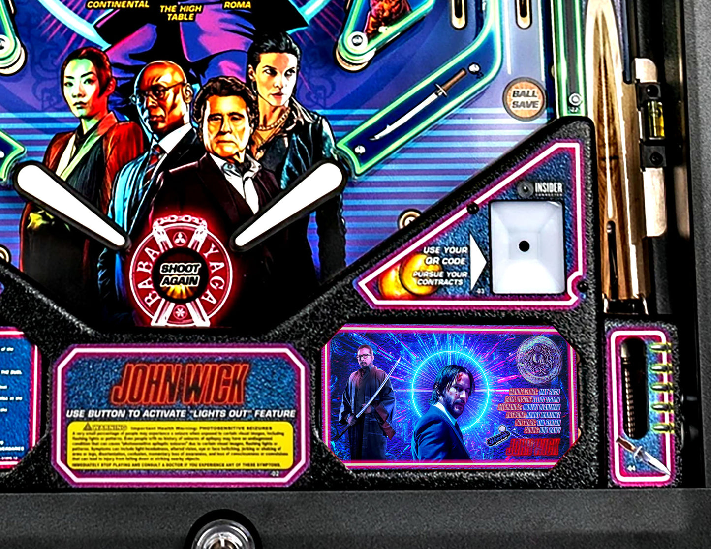 Tarjeta de pinball Stern de John Wick 2024 Insider: Tarjeta de pinball personalizada con delantal