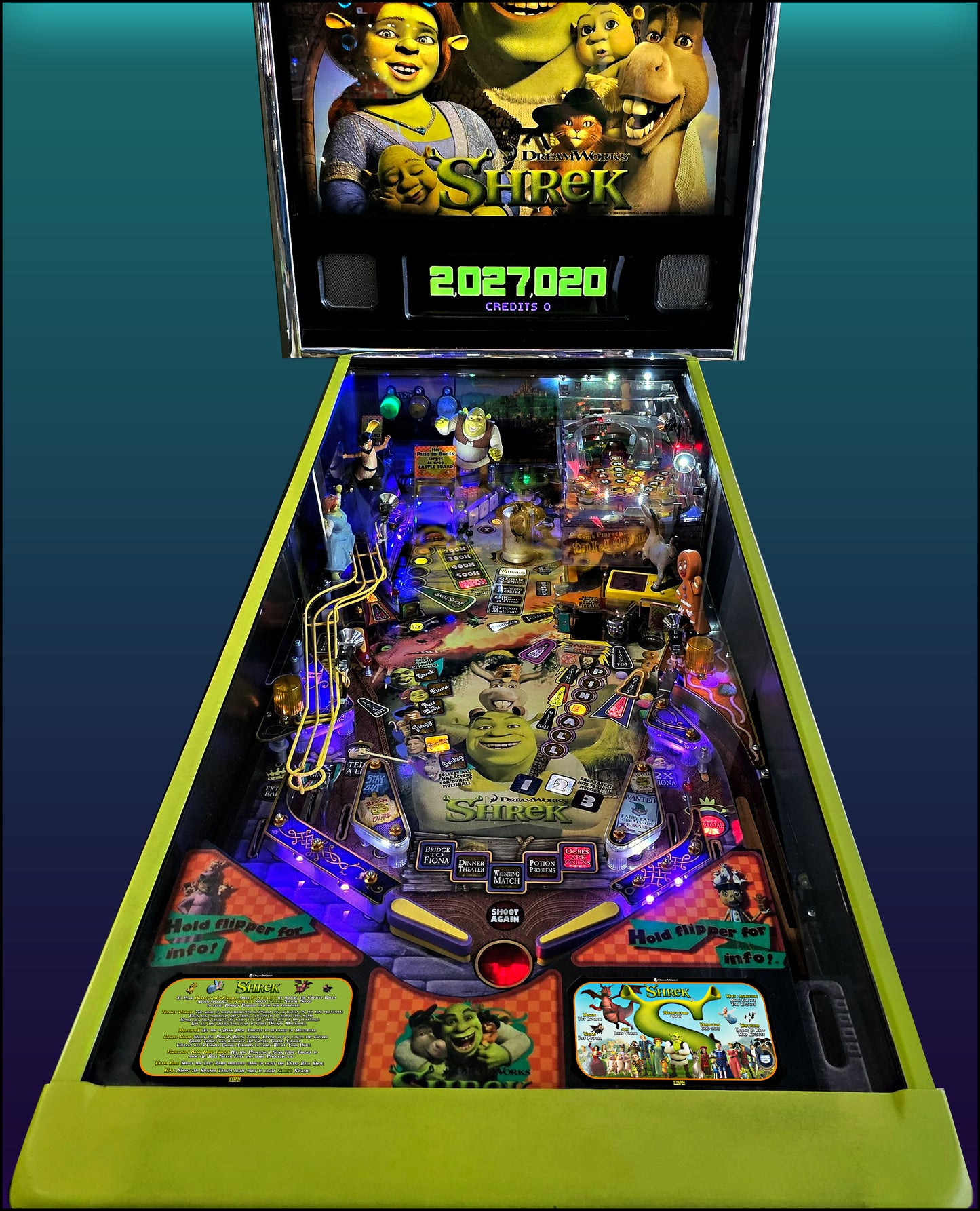 Instrucciones de las tarjetas del juego Stern Shrek 2008 Pinball V1 Delantal de pinball impreso personalizado Reglas de las tarjetas