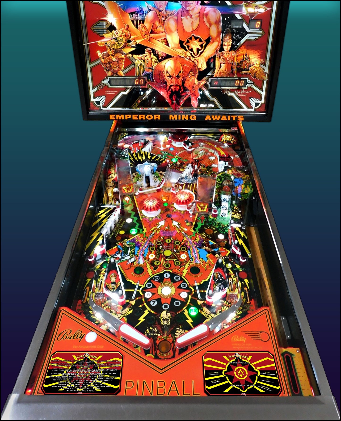 Instrucciones de las tarjetas del juego Bally Flash Gordon 1981, delantal personalizado de pinball, reglas impresas V2 M-1508-96-E