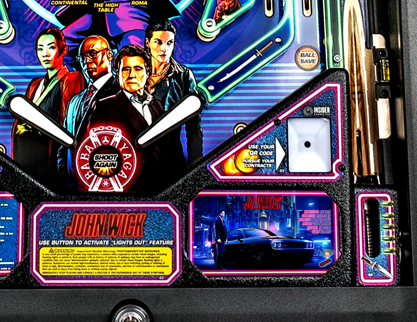 Tarjeta de pinball Stern de John Wick 2024 Insider: Tarjeta de pinball personalizada con delantal