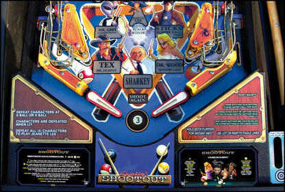 Instrucciones para las tarjetas de juego Stern Sharkey's Shootout 2000, delantal personalizado de pinball, reglas impresas V2