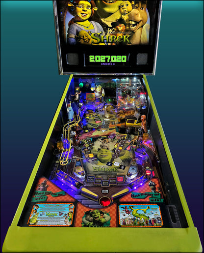 Instrucciones de las tarjetas del juego Stern Shrek 2008, delantal personalizado de pinball, reglas impresas V2