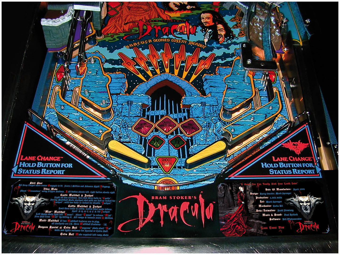 Williams Bram Stokers Dracula 1993 Game Cards Instructions Flipper Custom Apron Printed Rules V2