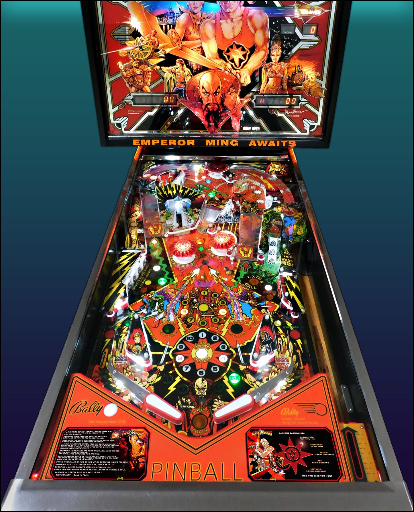 Instrucciones de las tarjetas del juego Bally Flash Gordon 1981, delantal personalizado de pinball, reglas impresas V3 M-1508-96-E