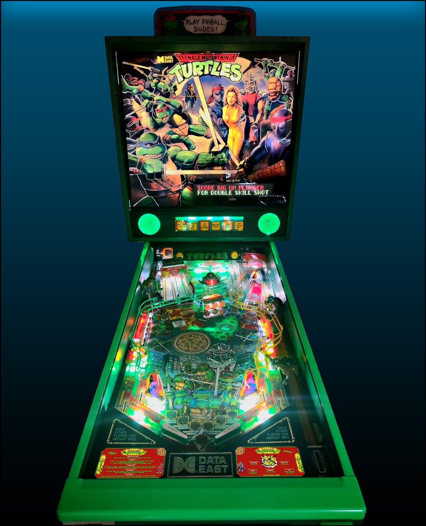 Data East Ninja Turtles 1991 Jeu Cartes Instructions Flipper Custom Apron règles imprimées V3