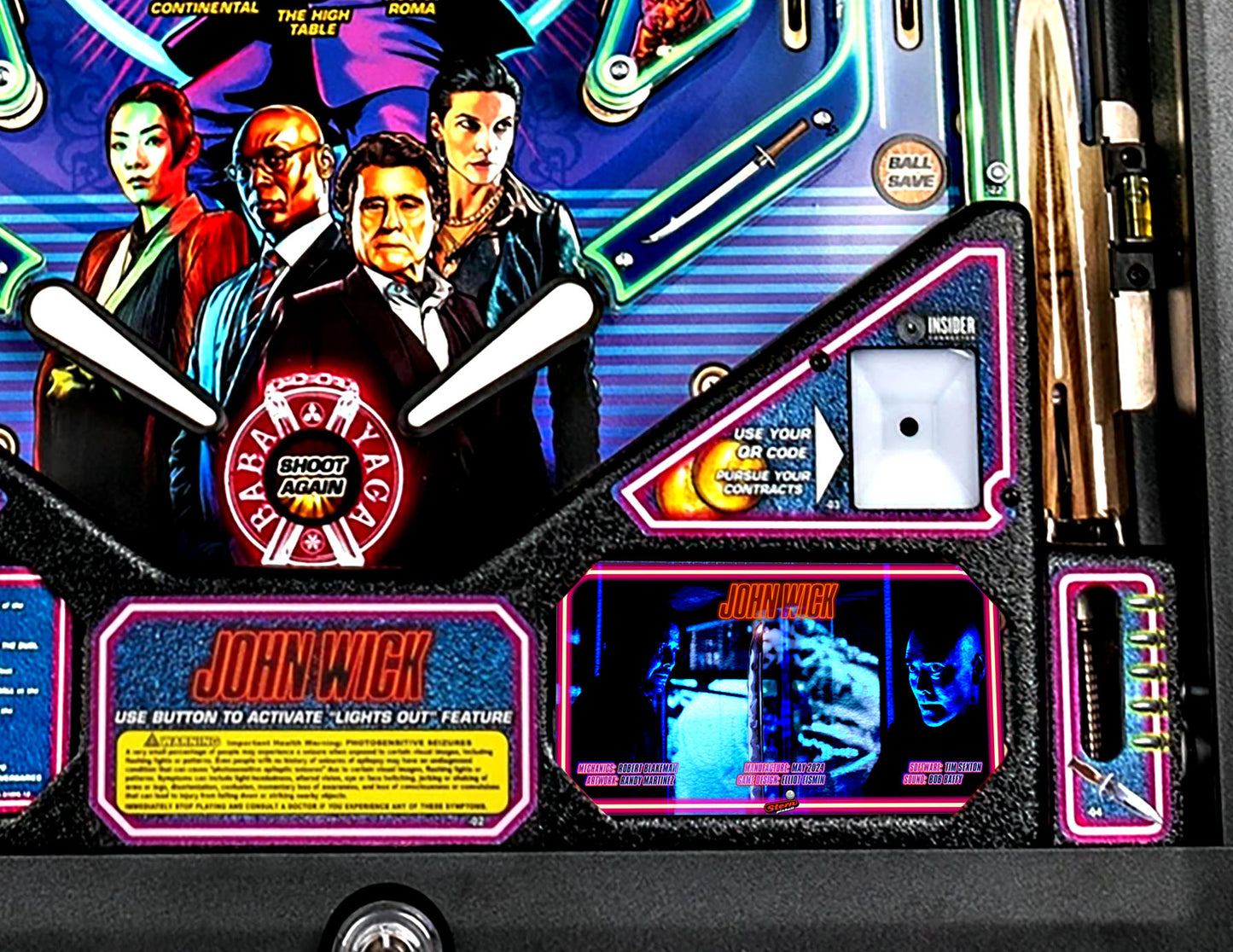 Tarjeta de pinball Stern de John Wick 2024 Insider: Tarjeta de pinball personalizada con delantal
