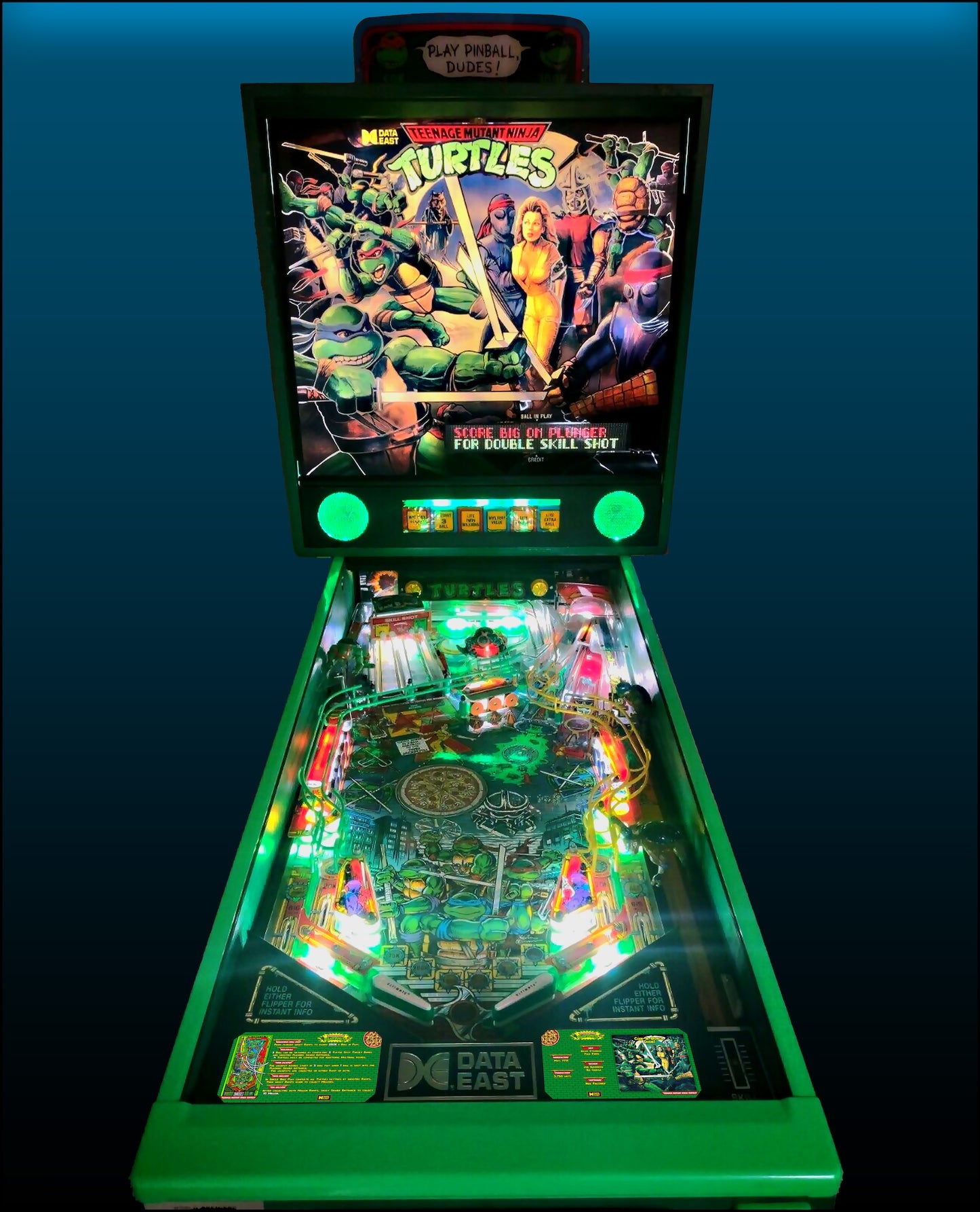 Data East Ninja Turtles 1991 Jeu Cartes Instructions Flipper Custom Apron règles imprimées V4