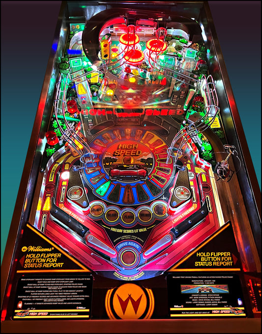 Instrucciones de las tarjetas de juego Williams HIGH SPEED 1986, reglas impresas del delantal personalizado de pinball