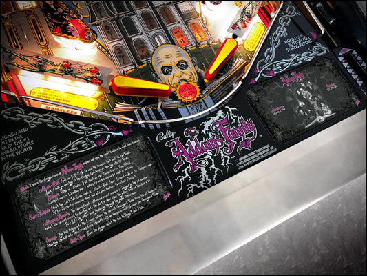 Instrucciones de las tarjetas del juego Bally The Addams Family 1992, delantal personalizado de pinball, reglas impresas V3