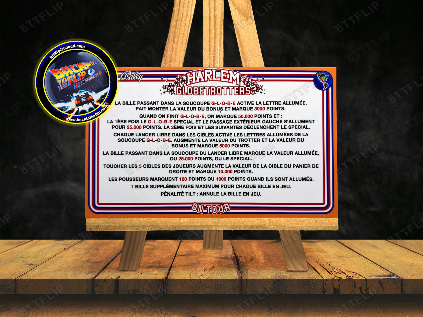 Bally Harlem Globetrotters On Tour 1979 Jeu Cartes règles Instructions Flipper Custom Apron