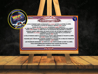 Bally Harlem Globetrotters On Tour 1979 Jeu Cartes règles Instructions Flipper Custom Apron