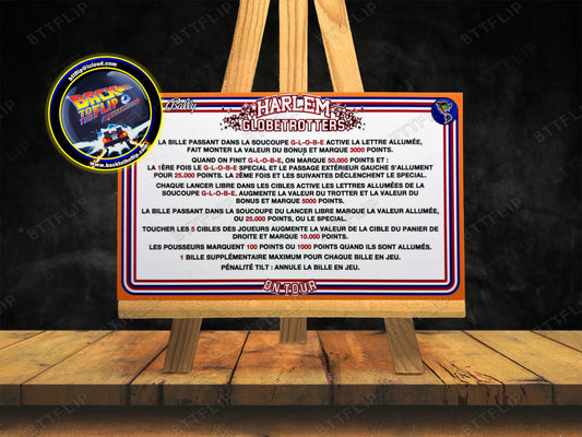 Bally Harlem Globetrotters On Tour 1979 Jeu Cartes règles Instructions Flipper Custom Apron