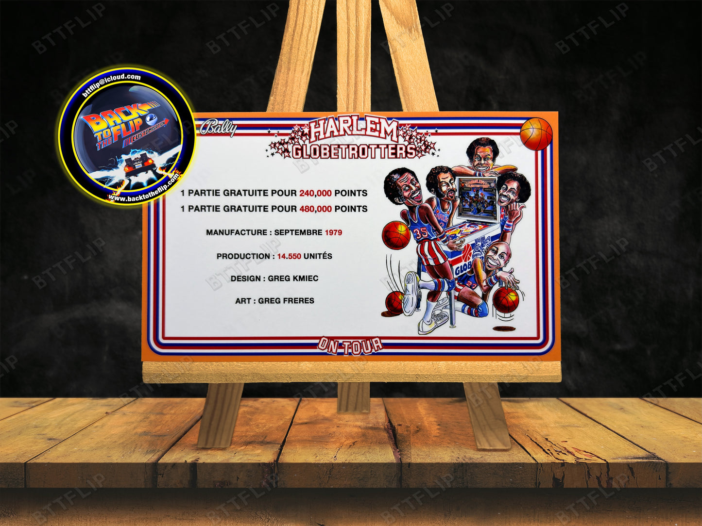 Bally Harlem Globetrotters On Tour 1979 Jeu Cartes règles Instructions Flipper Custom Apron