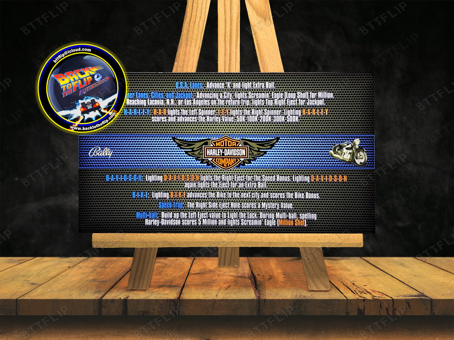 Bally Harley Davidson 1991 Juego Cartas reglas Instrucciones Pinball Custom Delantal