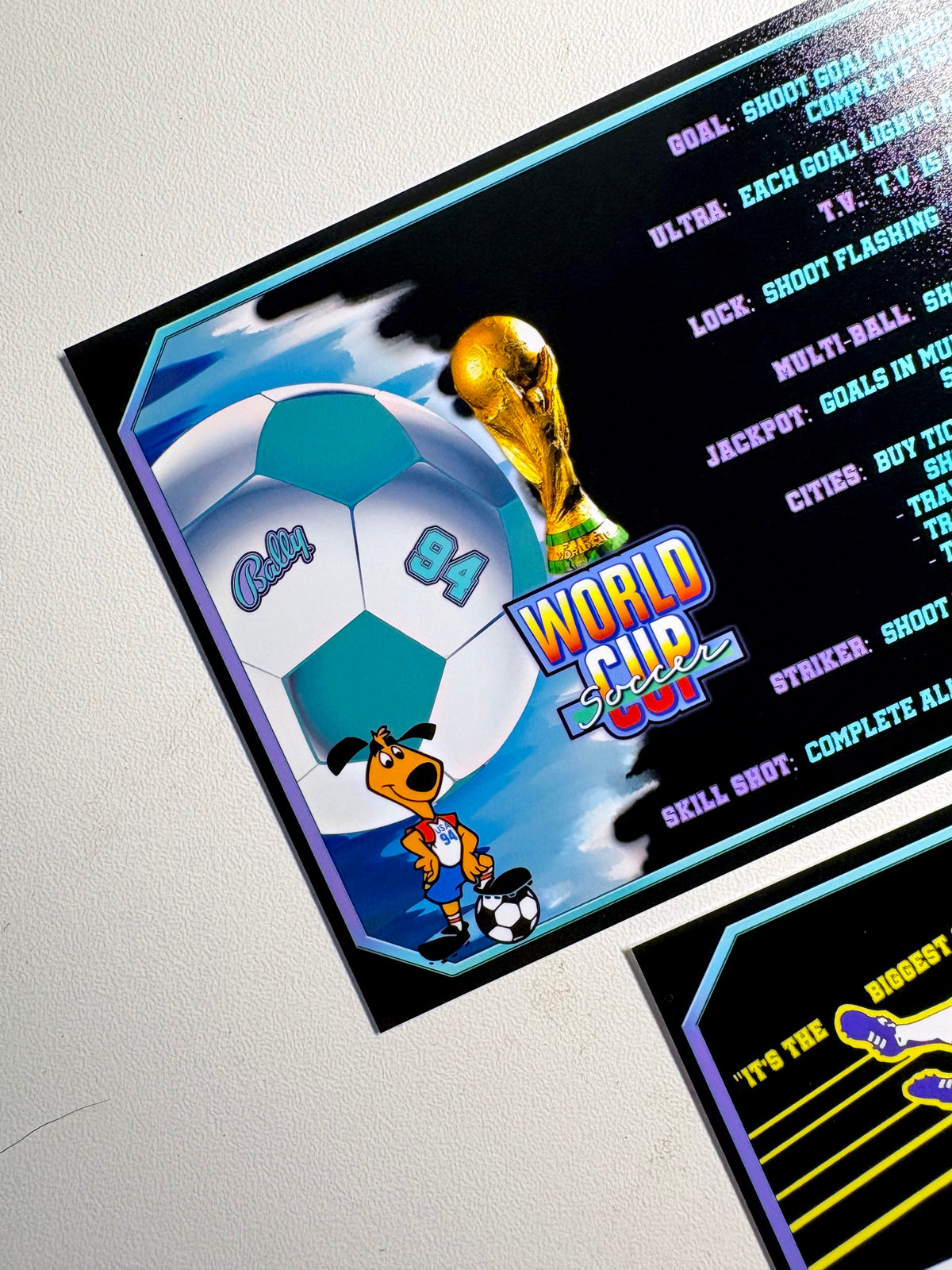 Bally World Cup Soccer USA 1994 BK Game Cards Rules Instructions Pinball Custom Apron