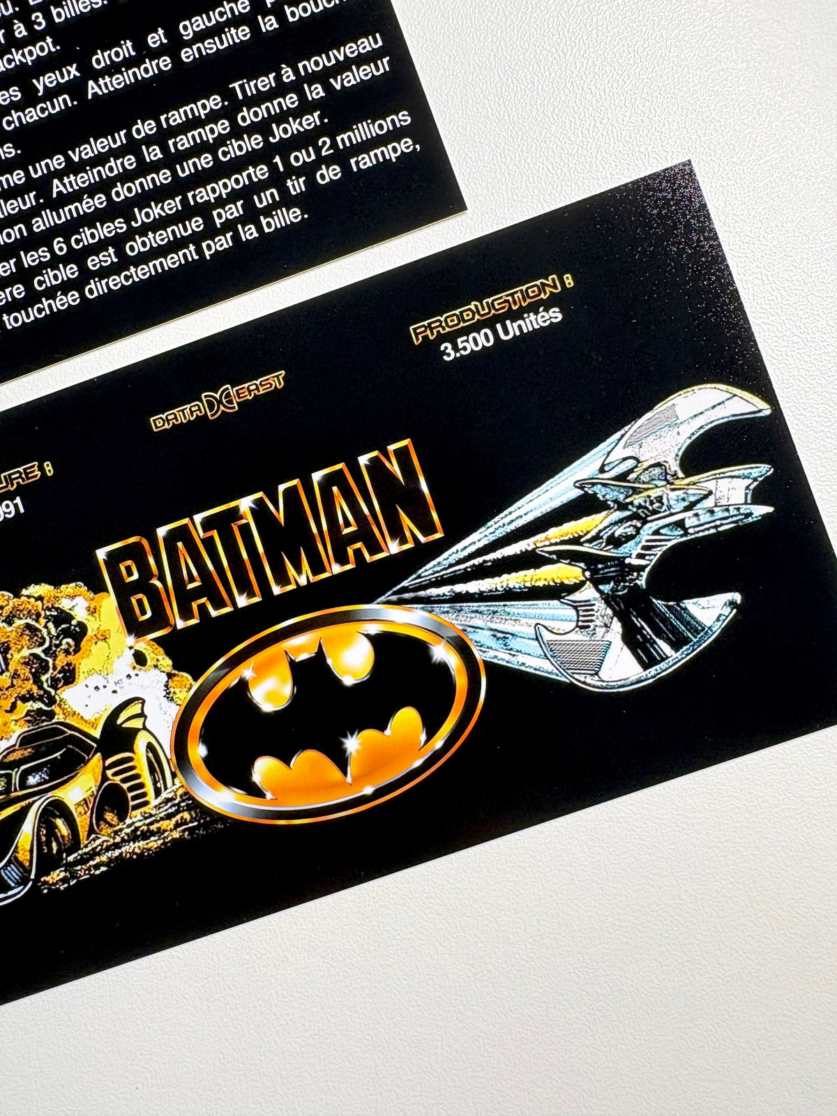 Data East Batman 1991 Game Cards Instructions Pinball Custom Apron Printed Rules V1