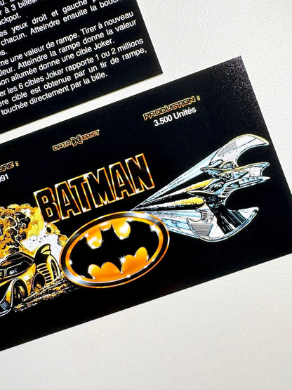 Data East Batman 1991 Game Cards Instructions Pinball Custom Apron Printed Rules V1