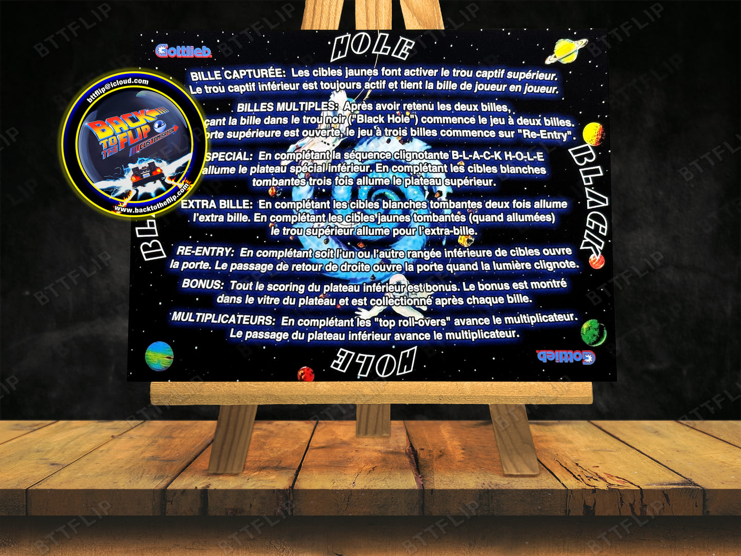 Gottlieb Black Hole 1981 Juego de cartas reglas instrucciones pinball delantal personalizado