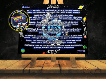 Gottlieb Black Hole 1981 Juego de cartas reglas instrucciones pinball delantal personalizado