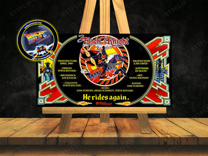Williams Black Knight 2000 1989 Jeu Cartes Instructions Flipper Custom Apron règles imprimées
